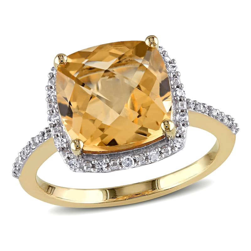 Miadora 10k Yellow Gold Citrine and 1/10ct TDW Diamond Halo Ring (H-I, I2-I3)