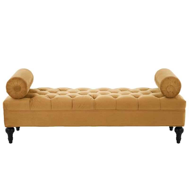 Modern Bedroom Bench Yellow End of Bed Bench with 2 Detachable Pillows, Upholstered Footstool Indoor Bench Lounge Bench