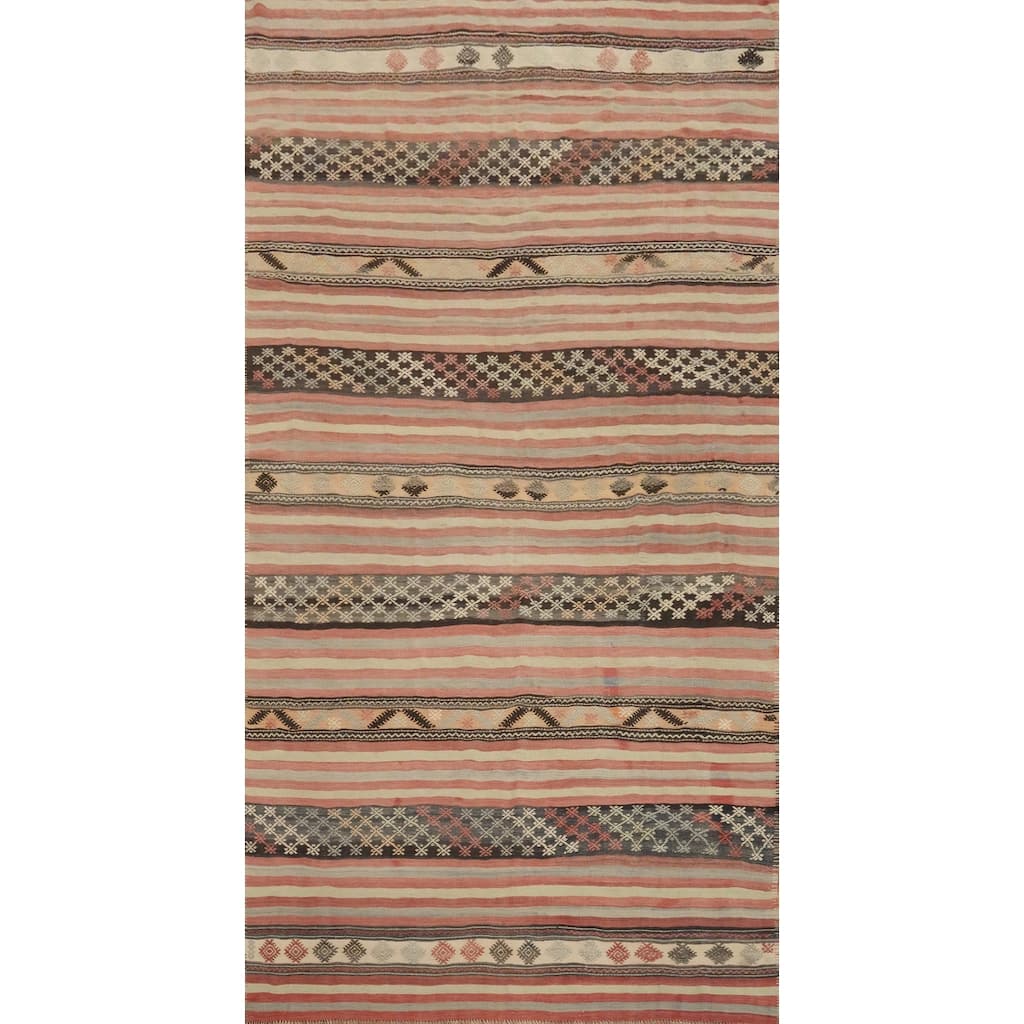 Hand Woven Oriental 100% Wool Carpet Southwestern Tribal Multi-Colored Kilim Area Rug - 9' 9'' X 5' 0''