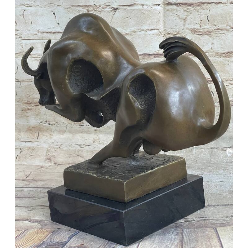Abstract Surreal Charging Bull Bronze Statue Sculpture Figure Modern Art Deco 10 Inchesx 14 Inches