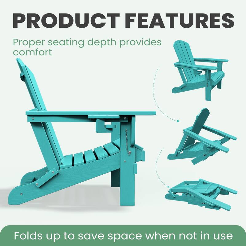 Foldable HDPE Adirondack Chair with Dual Cup Holders