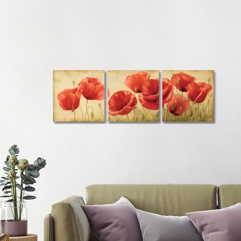 iCanvas "Poppies Grace II" by Igor Levashov 3-Piece Canvas Wall Art Set - 16x48x0.75