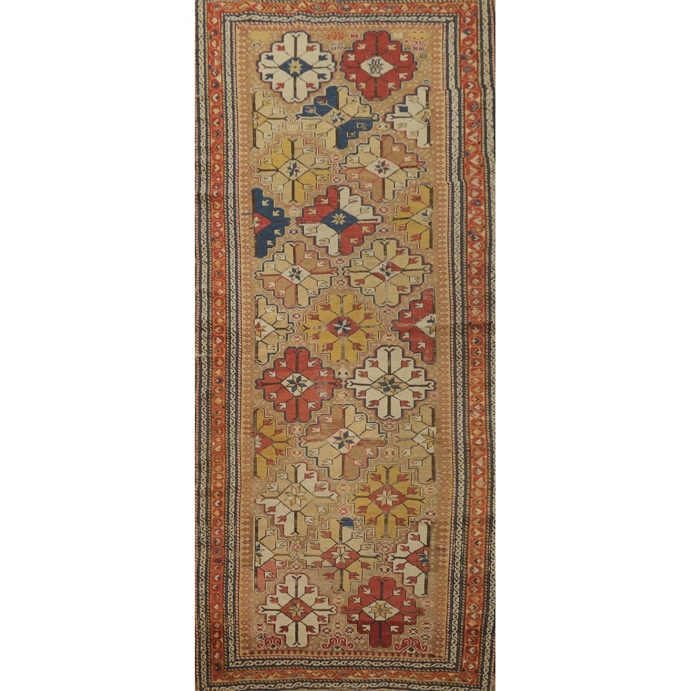 Hand Knotted Oriental 100% Wool Carpet Traditional Geometric Brown Heriz Runner Rug - 8' 6'' X 3' 7''