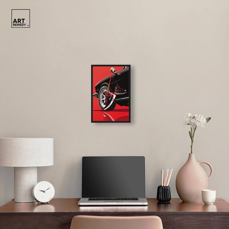 Red Bold Sneaker and Car Canvas by Art Remedy