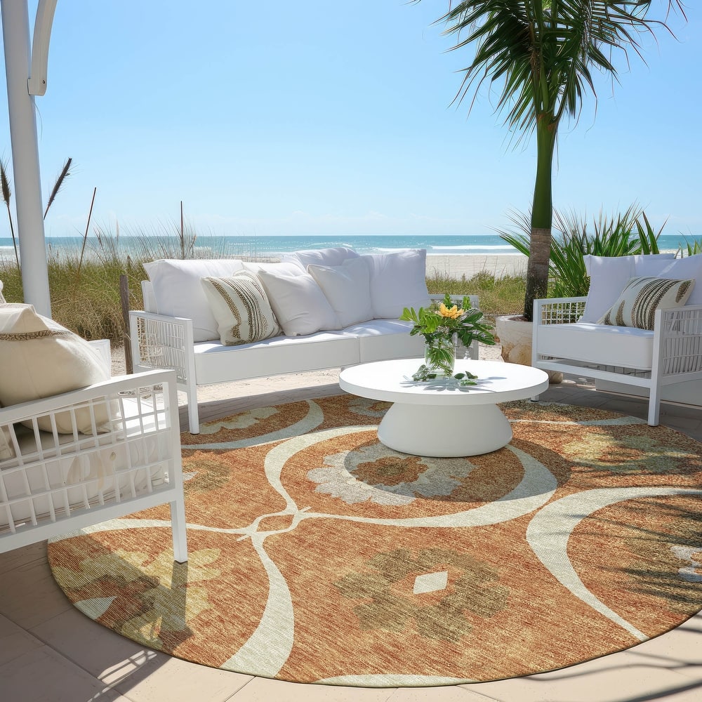 Machine Washable Indoor/ Outdoor Chantille Floral Geo Rug