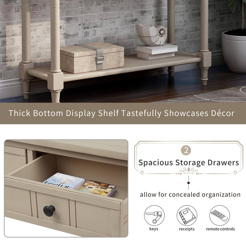 Traditional Console Table with 2-Drawers and Bottom Shelf