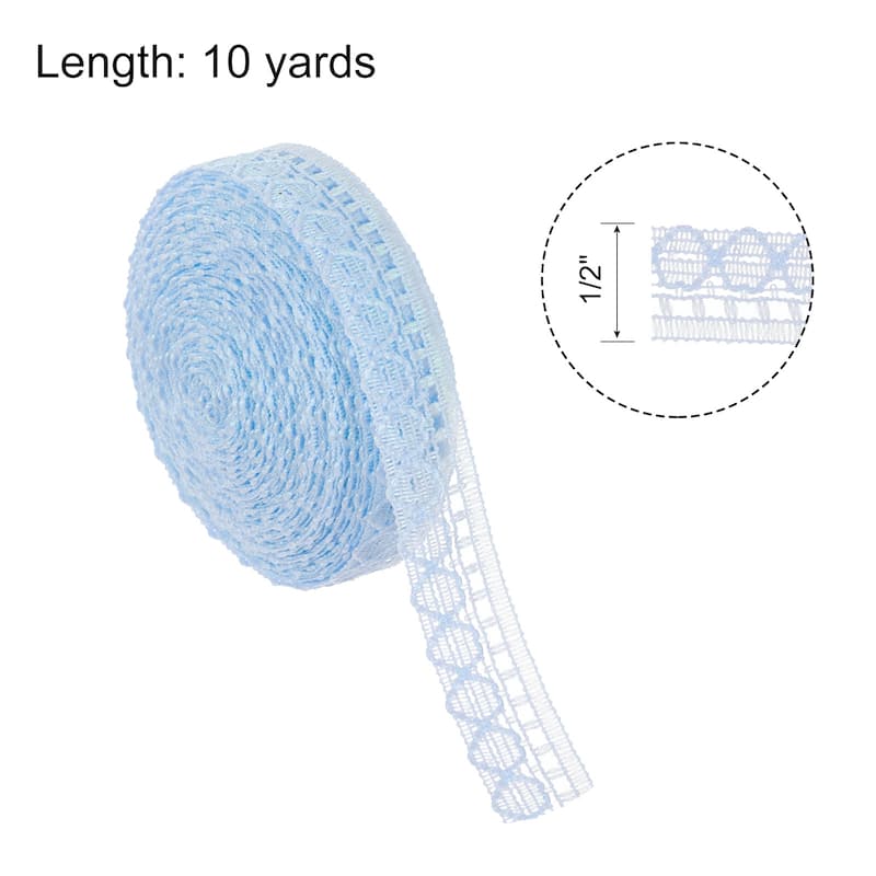 Lace Trim, 10 Yards 1/2 Inch Vintage Lace Ribbons for Wedding Headband - Light Blue