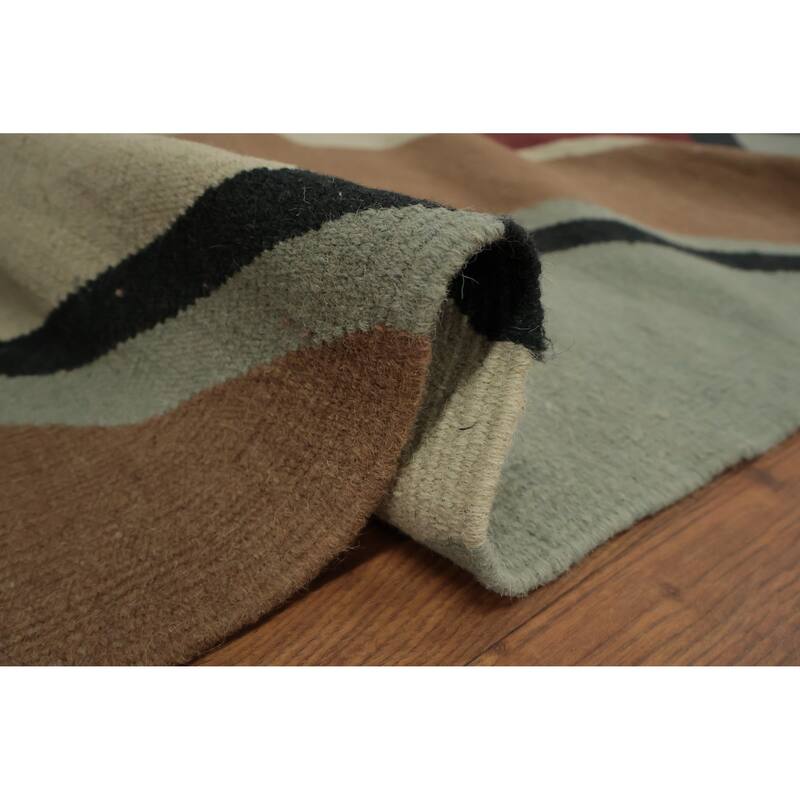 Hand Woven Oriental 100% Wool Carpet Southwestern Modern Greys & Charcoal Kilim Area Rug - 15' 3'' X 11' 11''