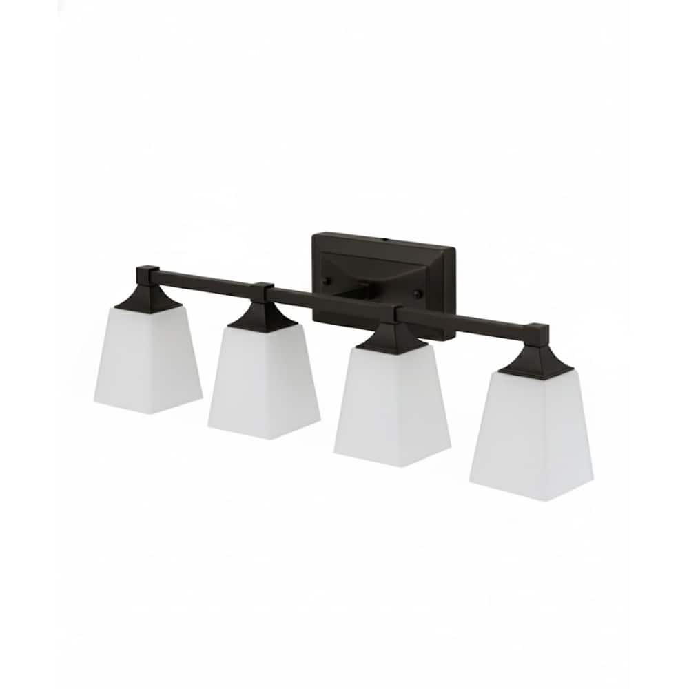 27"w 4-Light LED Bath Vanity Light Oil Rubbed Bronze with White Square Glass Shades