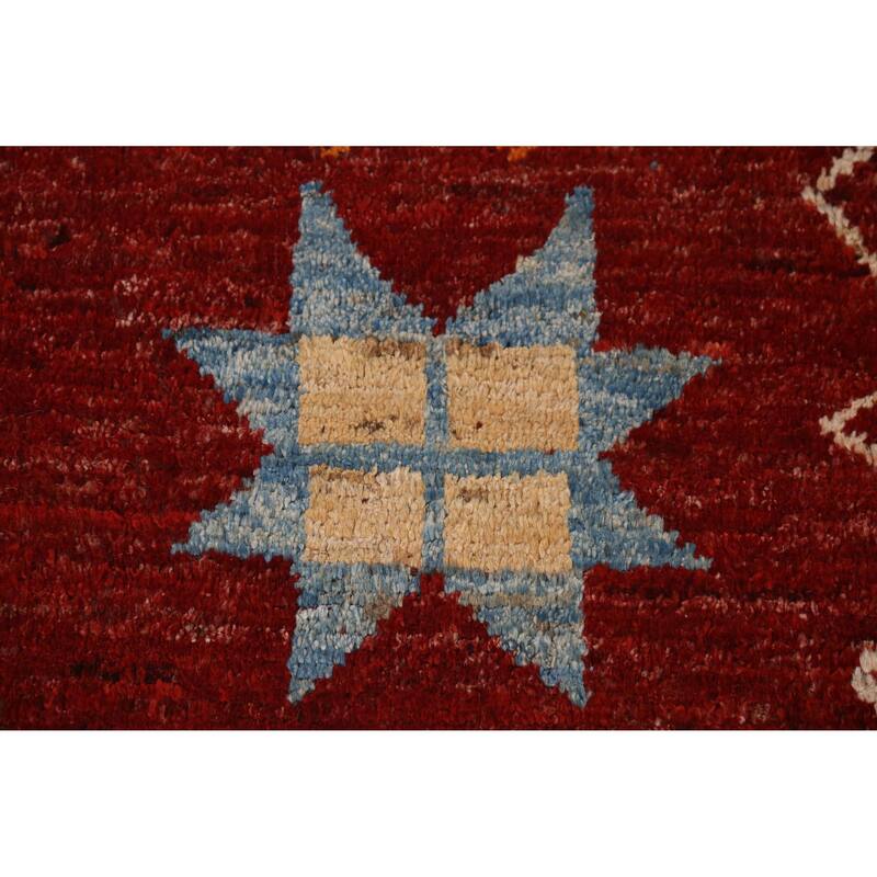 Red Geometric Moroccan Oriental Area Rug Handmade Modern Wool Carpet - 6'10" x 10'2"