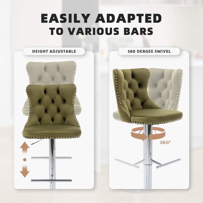 Velvet Upholstered Nailheads Tufted Swivel Bar Stools (Set of 4)
