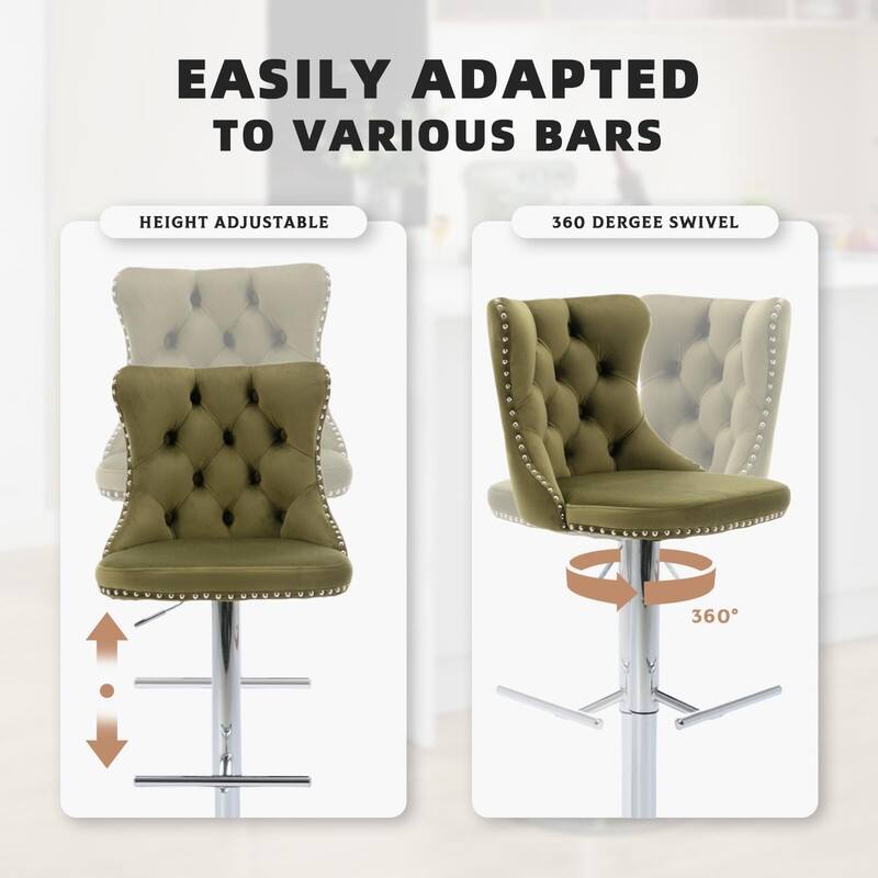 Velvet Upholstered Nailheads Tufted Swivel Bar Stools (Set of 6)