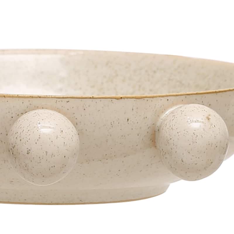 Stoneware Bowl with Orbs and Reactive Glaze