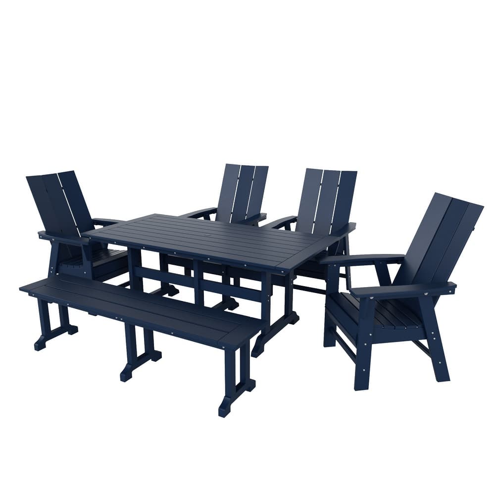 Shoreside 6-Piece Rectangular Poly Eco-Friendly All Weather Outdoor Dining Set with Bench