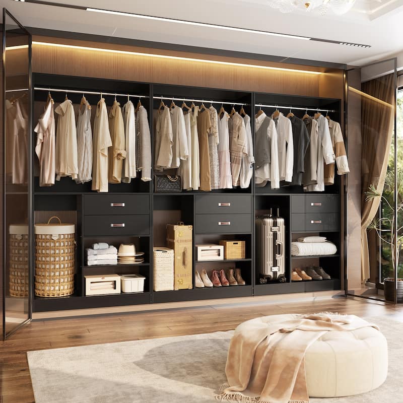 40'' Large Closet System with Shelves and 2 Drawers, Freestanding Closet Organizer with Hanging Rods
