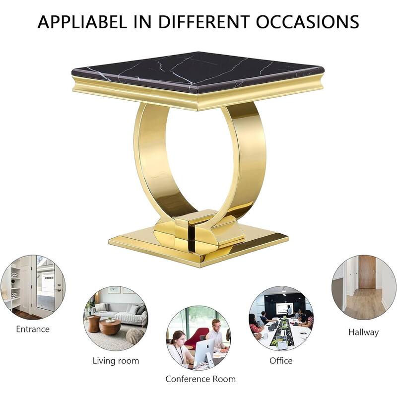 Modern metal End Table with Square Gloss Top and with metal U-shaped base