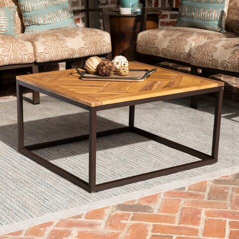 Outdoor Patio Square Coffee Table with Natural wood Table Top Gorgeous