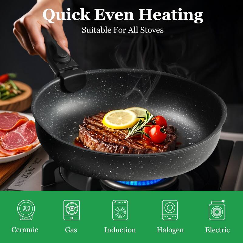 12-Piece Nonstick Pots and Pans Set with Detachable Handle