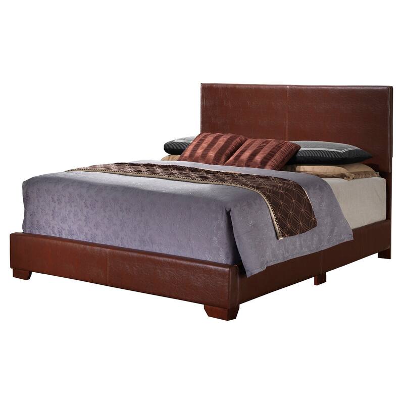 Brown Upholstered Panel Bed - Faux Leather Cover, Easy Assembly & Box Spring Support