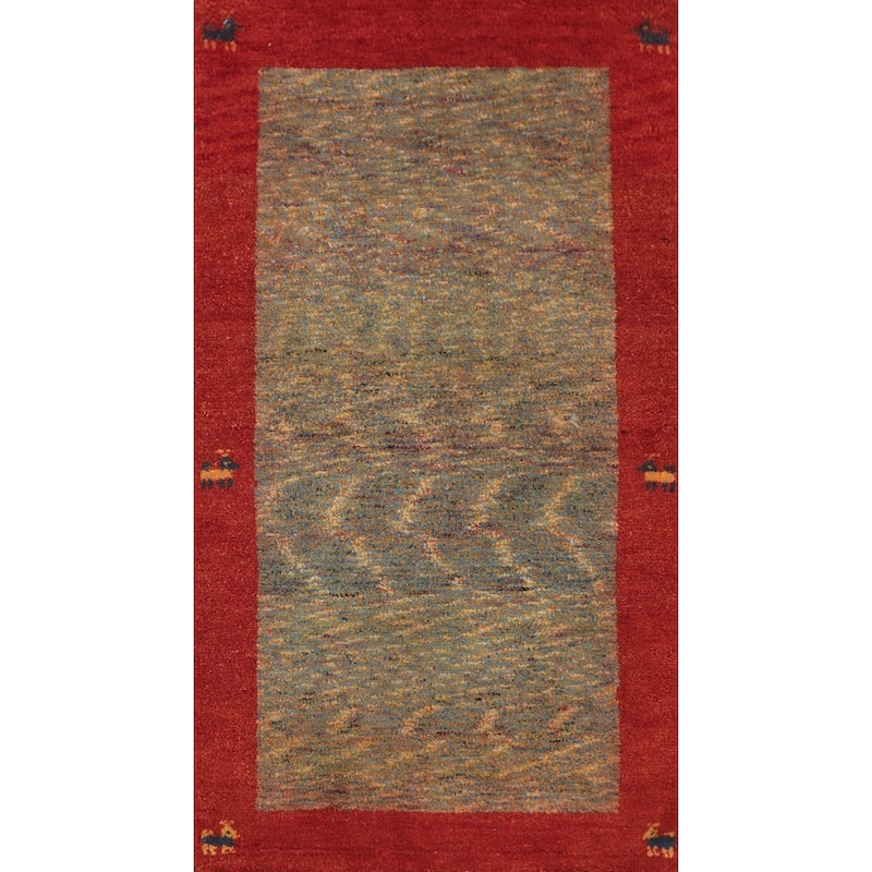 Hand Knotted Oriental 100% Wool Carpet Tribal Animal Pictorial Multi-Colored Gabbeh Area Rug - 4' 0'' X 2' 4''