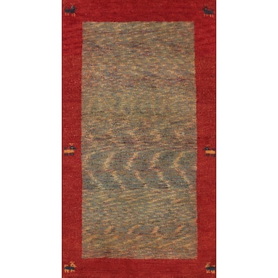 Hand Knotted Oriental 100% Wool Carpet Tribal Animal Pictorial Multi-Colored Gabbeh Area Rug - 4' 0'' X 2' 4''