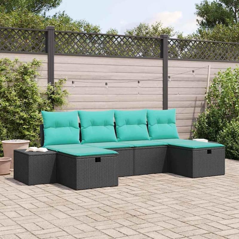 vidaXL Garden Sofa Set with Cushion 6 pcs Black Poly rattan - 46 x 116 x 33