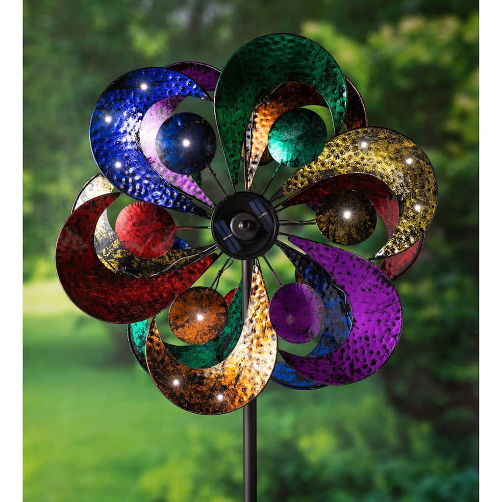 84" Multicolor Solar Lighted Gala Wind Spinner with Four Rotors