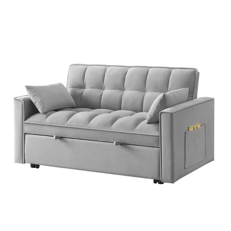 Tufted Loveseat with Pull-Out Bed, Armrests & Storage - Space-Saving Velvet Sofa