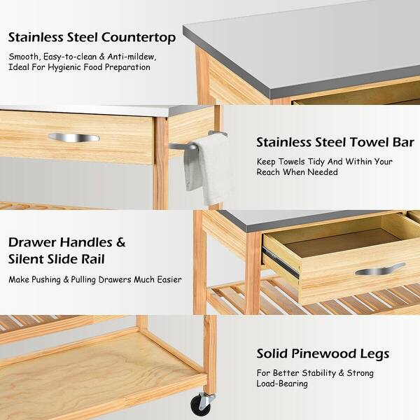 Shop Costway Rolling Kitchen Trolley Cart Stainless Steel