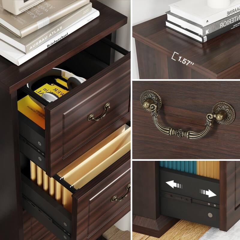 Wood File Cabinet, Tall Filing Storage Printer Stand for A4/Letter/Legal Size, Home Office Document Accent Cabinet