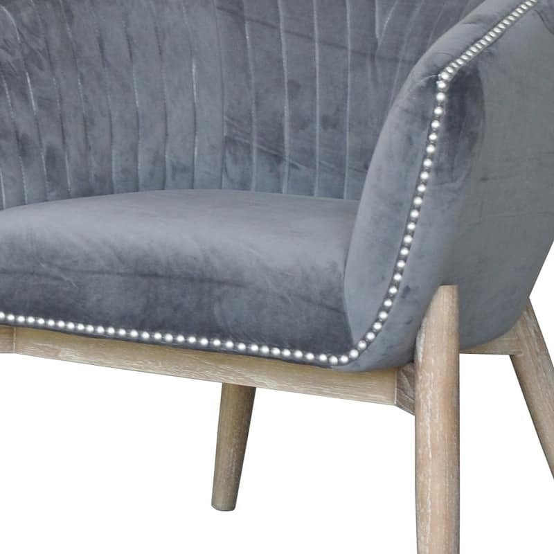 HomeRoots 28" Gray And Brown Velvet Arm Chair - 28 in. x 32 in. x 27 in.