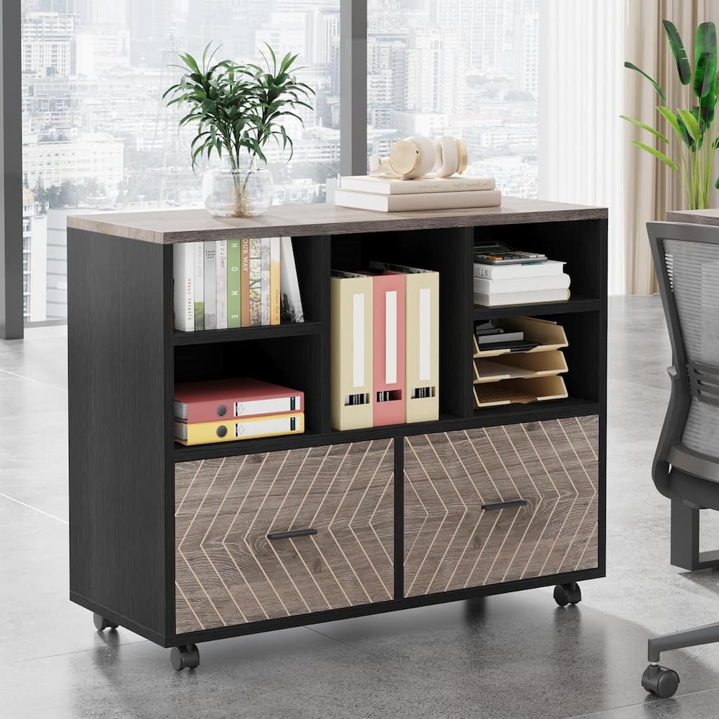 2-Drawer Wood Mobile File Cabinet Holds Letter Size Files with Shelves, Home Office Printer Stand