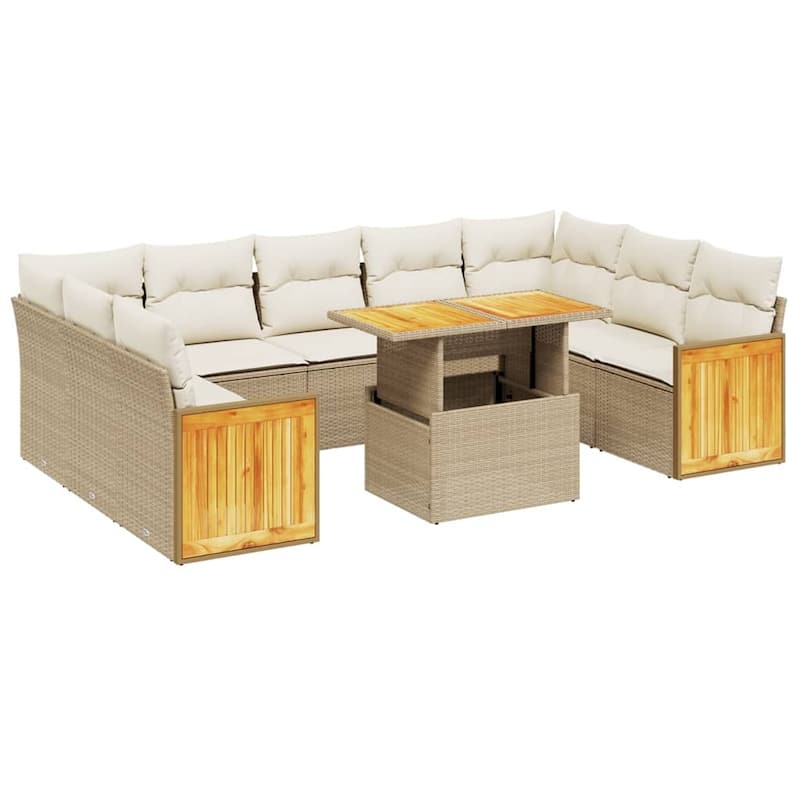 vidaXL Patio Sofa Set with Cushions Outdoor Furniture 10 Piece Poly Rattan