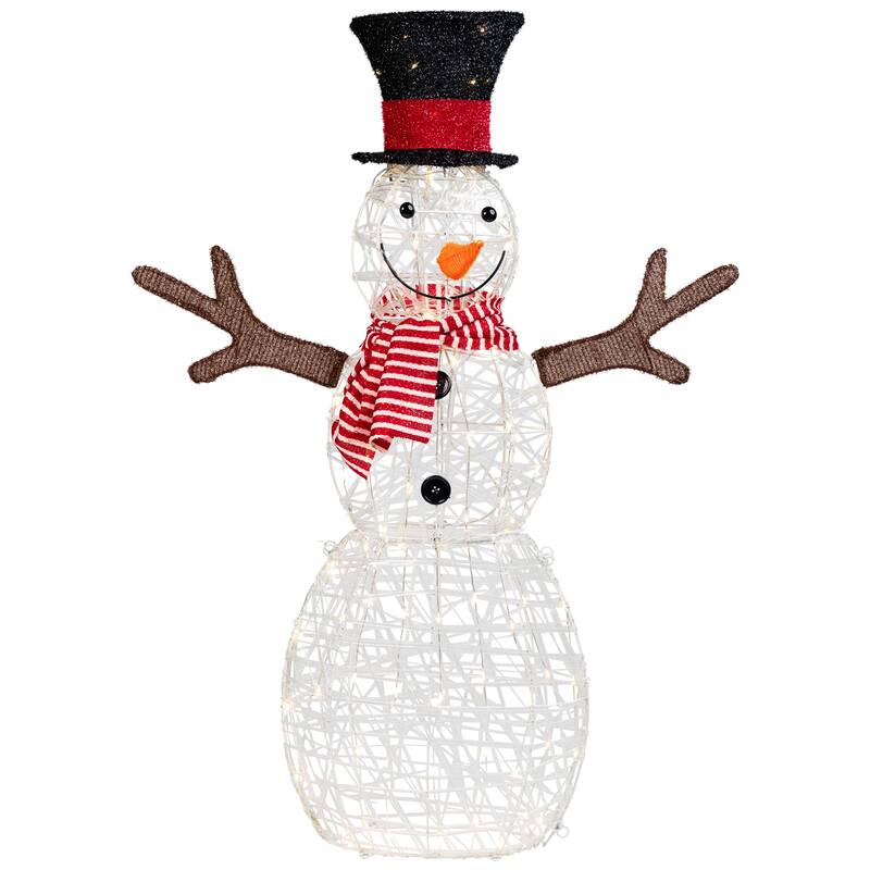 48" LED Snowman with Top Hat Red Scarf Outdoor Christmas Decoration - White