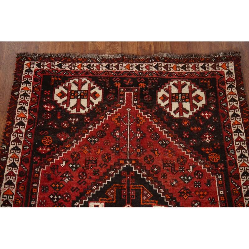 Vegetable Dye Qashqai Persian Vintage Rug Hand-knotted Wool Carpet - 3'6"x 5'3"