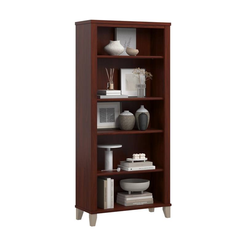 Bush Home Somerset Tall 5 Shelf Bookcase - Hansen Cherry - 5 Shelf