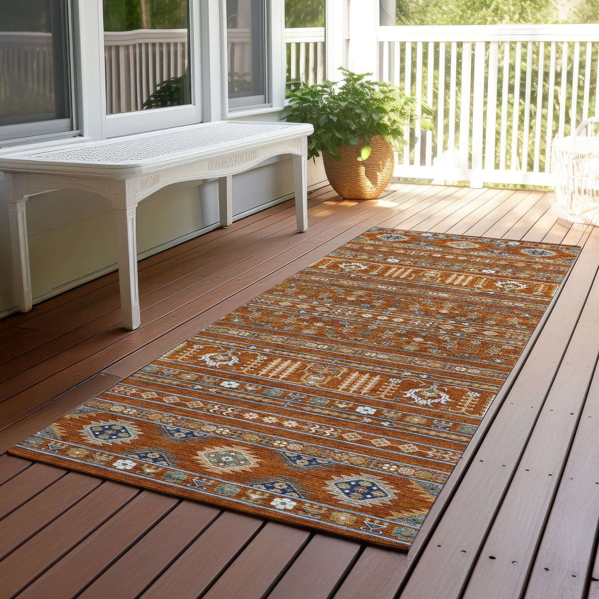Machine Washable Indoor/ Outdoor Boho Moroccan Chantille Rug