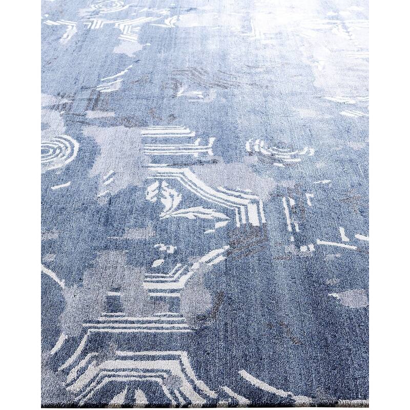 Modern One-of-a-Kind Hand-Knotted Area Rug, Blue - 9' 1" x 12' 3"