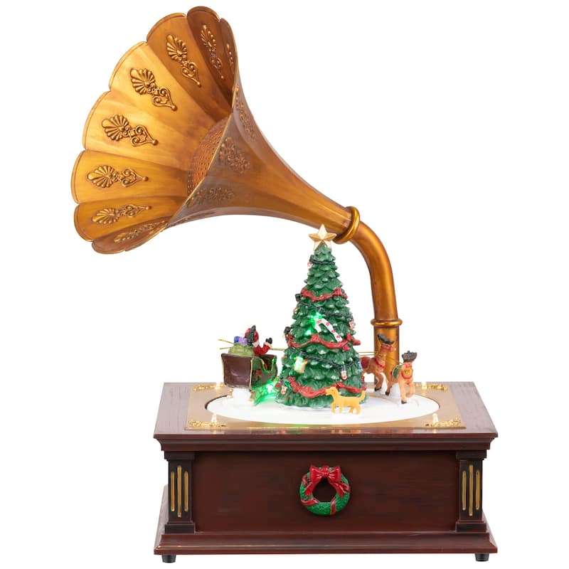 LED Lighted and Musical Gramophone Animated Christmas Decoration - 14"