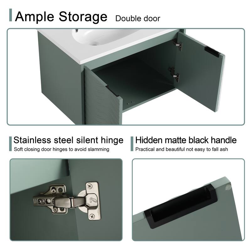 Malwee 24"/30"/36"/48" Floating Bathroom Vanity, Wall Mounted Bathroom Vanity with Resin Top,Soft Close Doors
