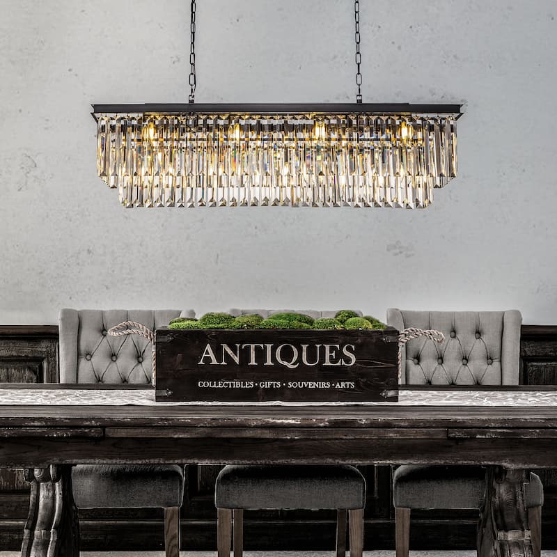 12-Light Glam Fringe Crystal Chandelier for Dining Room
