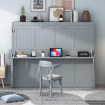 Murphy Bed with Hydraulic Lift and Desk Design