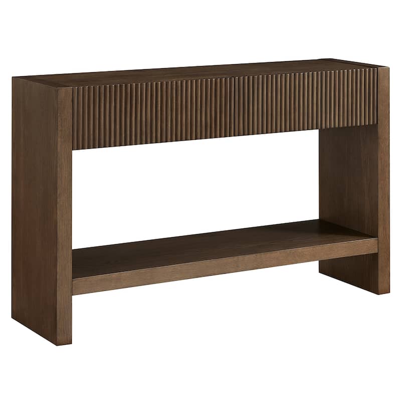 Manzanita 48" Wide Rectangular Solid Wood Fluted Console Table - 48" Wide - Brown Oak Veneer