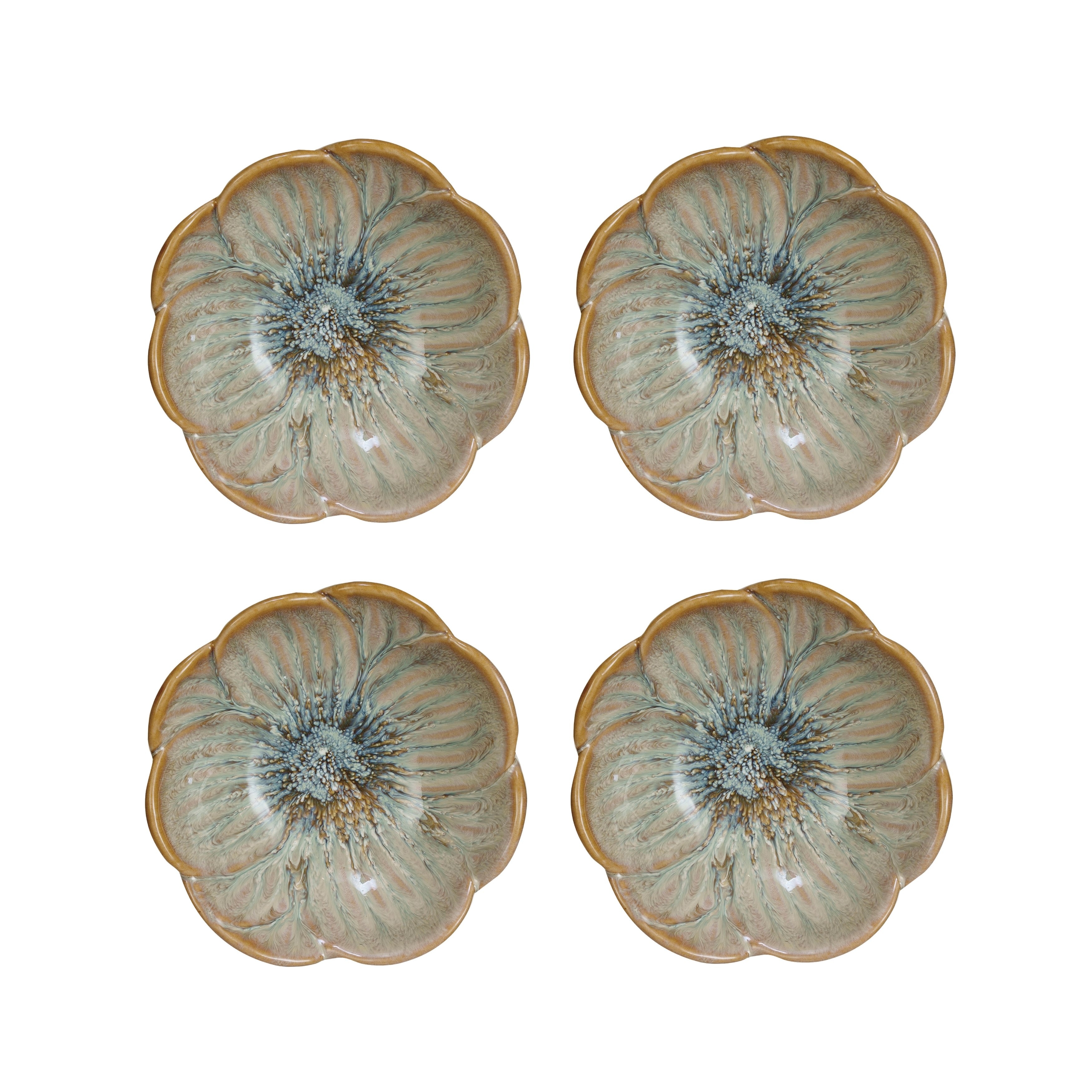 Stoneware Flower Bowl with Reactive Glaze - 4.9"L x 4.9"W x 1.9"H