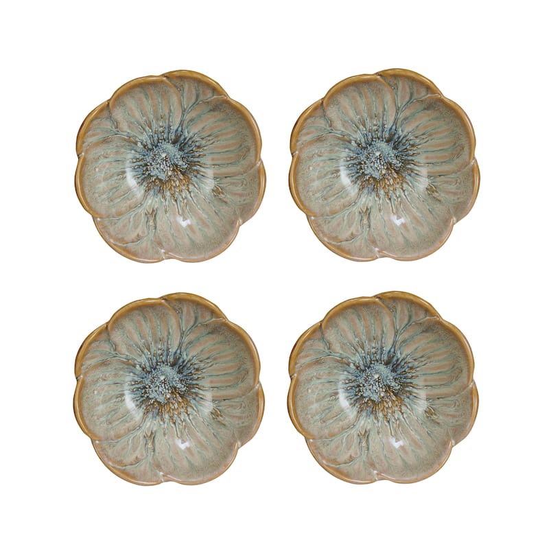 Stoneware Flower Bowl with Reactive Glaze - 4.9"L x 4.9"W x 1.9"H - 4.9"L x 4.9"W x 1.9"H - Blue - 1 Piece