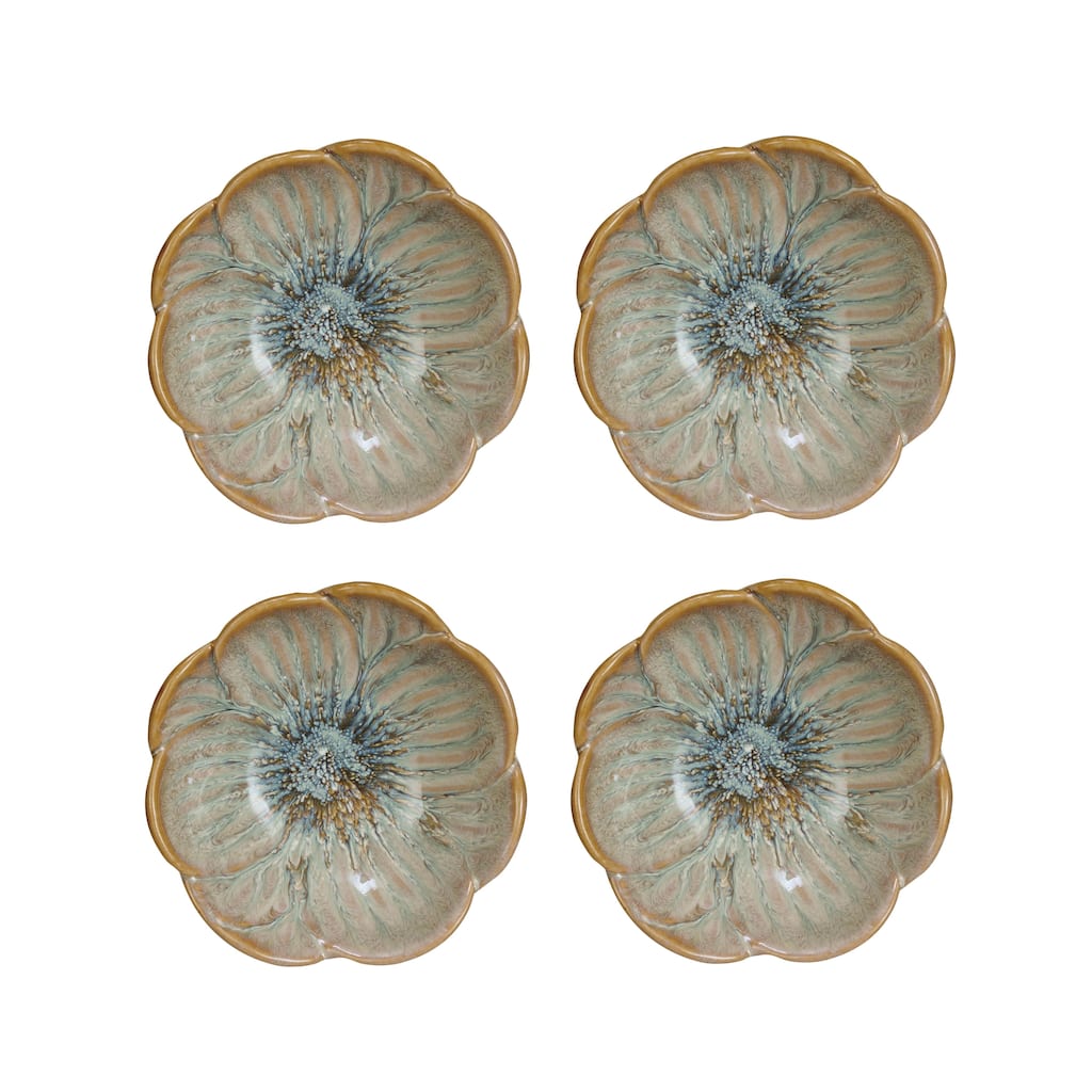 Stoneware Flower Bowl with Reactive Glaze - 4.9"L x 4.9"W x 1.9"H