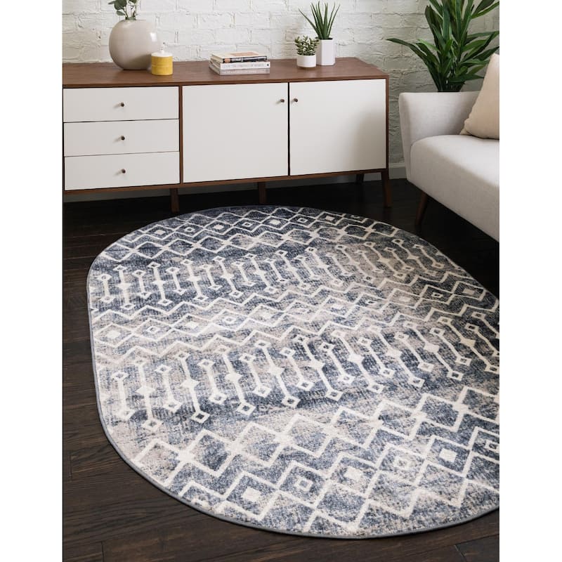 Contemporary Pico Collection Area Rug - 8'x10' Oval - Blue-Ivory