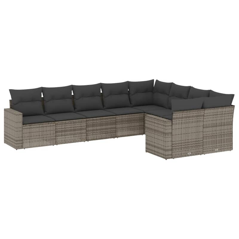 vidaXL Garden Sofa Set Grey PE rattan, powder-coated steel, polyester - 24.4 x 25.8 x 27.2