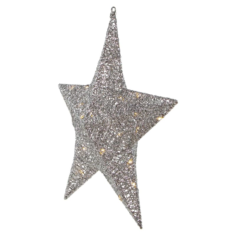 LED Lighted Hanging Star Outdoor Christmas Decoration - 18" - Silver - Warm White