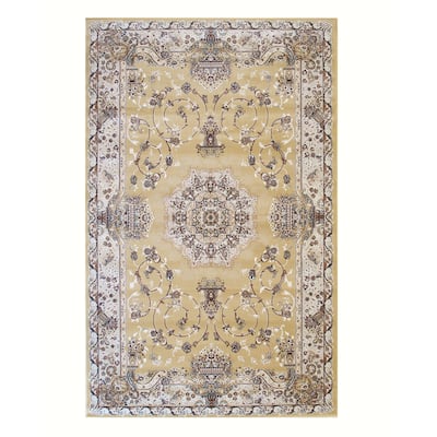 Gold Traditional Oriental Tabriz Design Area Rug - 3'11 x 5'11